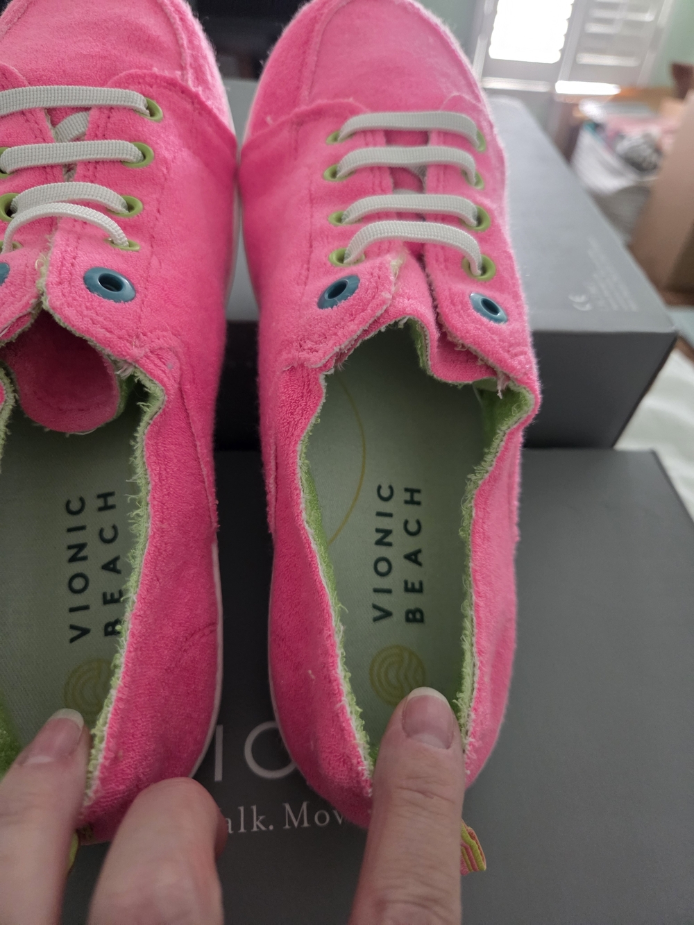Vionic Hot Pink Slip-On Sneakers with Lime Green Lining - Picture 4 of 7